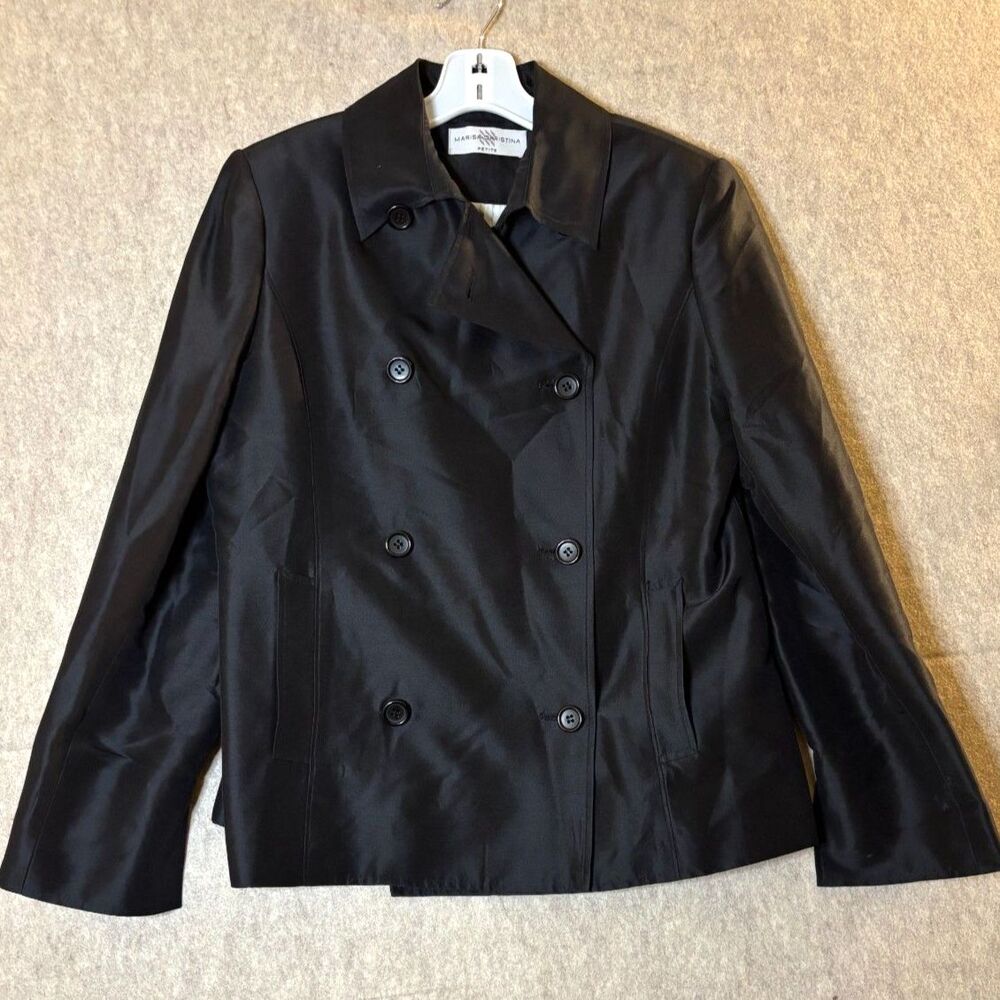Vintage Marisa Christina Petite 12 Black Silk Double Breasted Blazer